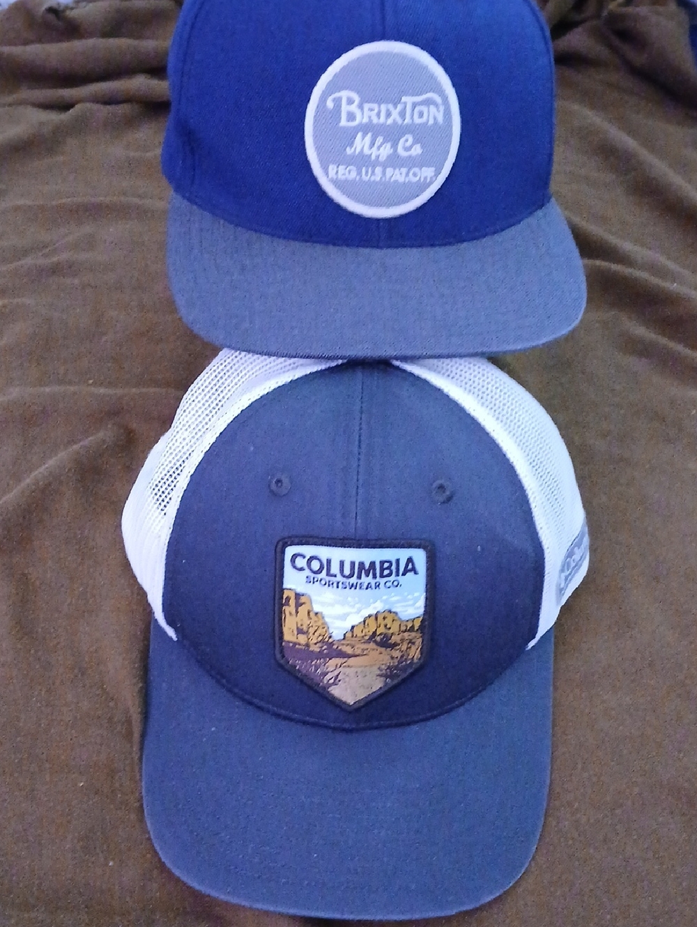 Columbia Mesh Patch Logo Trucker Hat & Brixton Blue Cap